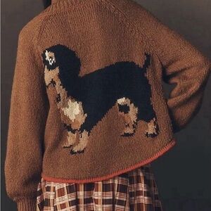 Anthropologie Pilcro Dachshund Jesse Dog Icon Cardigan Sweater Brown Size
S NWT